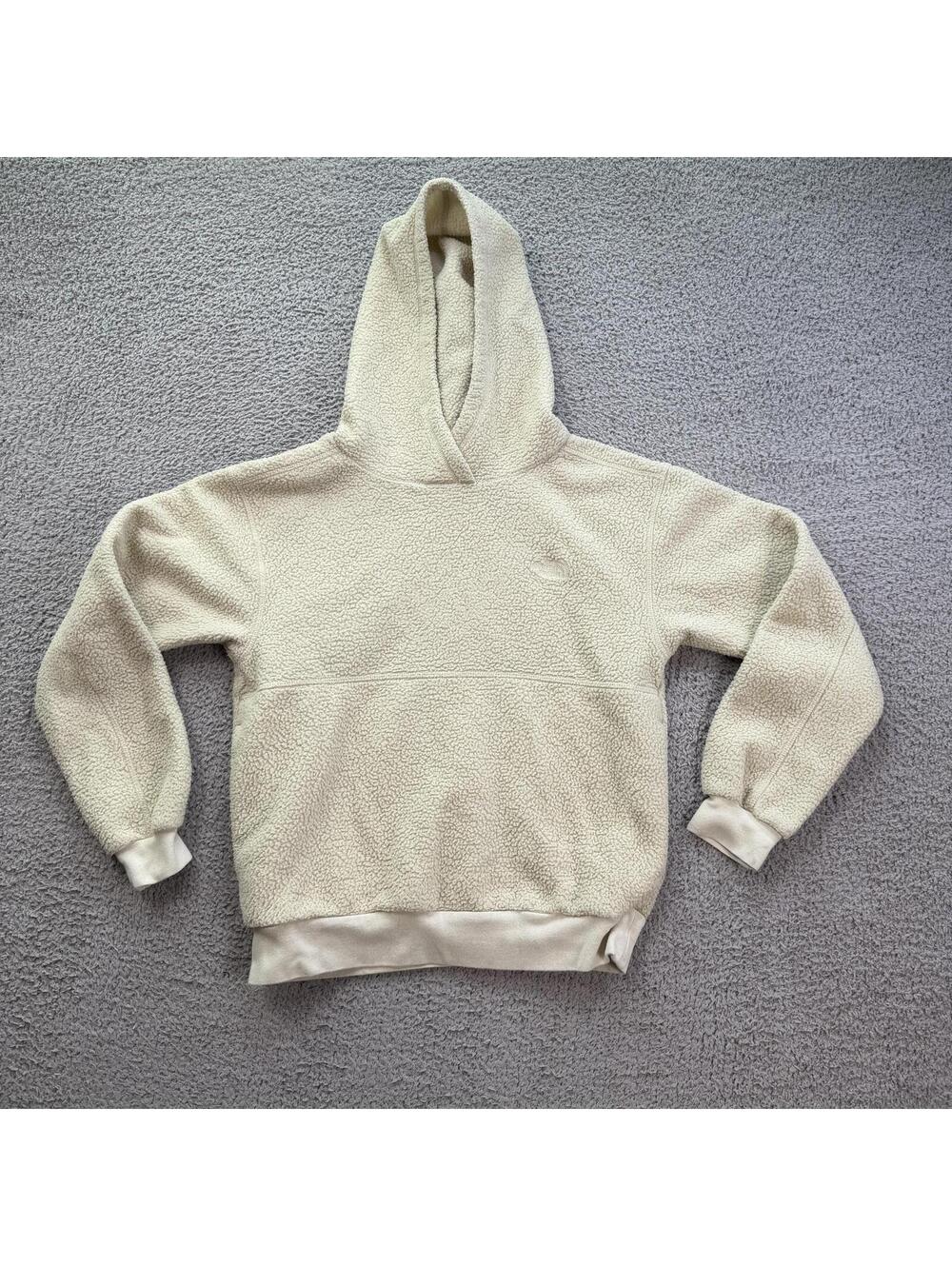 The North Face Sherpa Fleece Hoodie Cream Womens XS Boxy Cropped Cozy Pullover